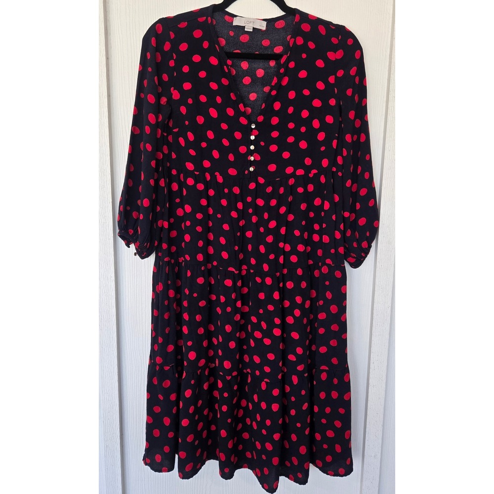 LOFT Petites Polka Dot Midi Dress Size XXSP Boho Artsy Retro Maximalist Twee